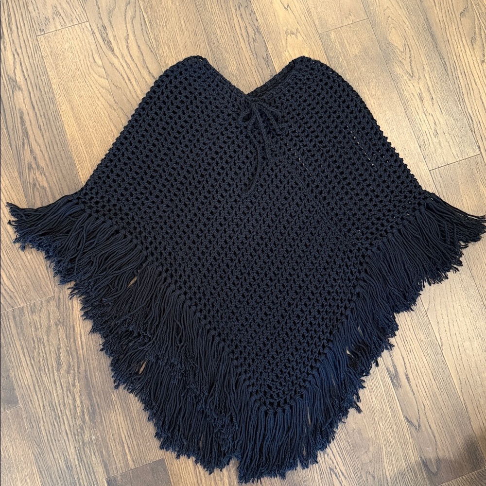 Hand crafted Black Crochet Poncho (super soft yarn with no itch)